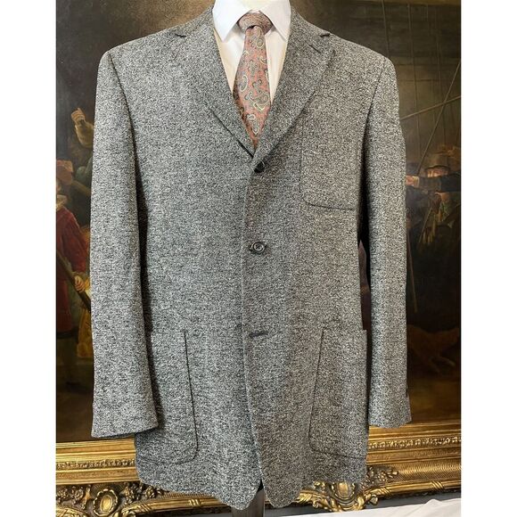 Saks Fifth Avenue 44R Gray Heather Short Pile‎ Velvet 3Btn Blazer Jacket